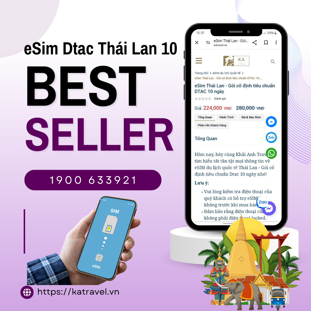 eSim Thái Lan - Gói cố định tiêu chuẩn DTAC 10 ngày